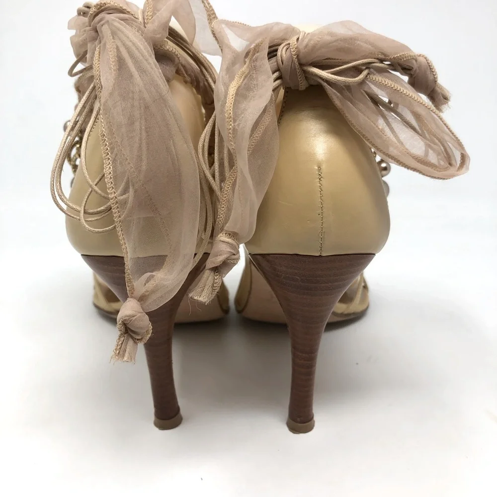 Stuart Weitzman Nude Tie Strap Square Toe Heels